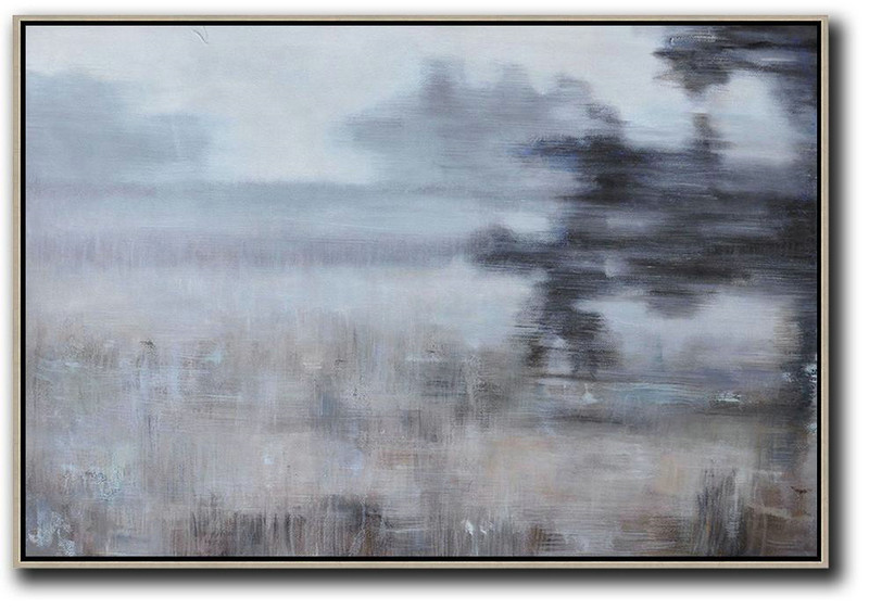 Handmade Large Contemporary Art,Horizontal Abstract Landscape Oil Painting On Canvas,Canvas Paintings For Sale,Grey,Black,Brown.etc